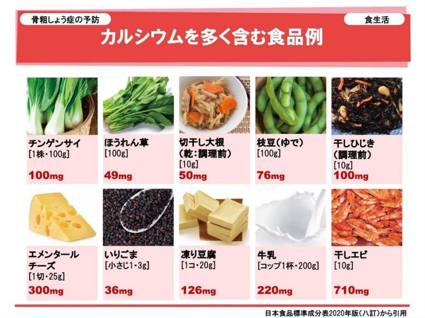 カルシウムを多く含む食品の例